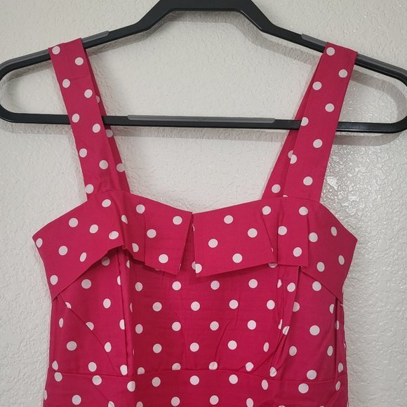 Vintage 1950s Polka Dots Empire Fold Over Women's Juniors Swing Dress in Pink‎ - Picture 6 of 9